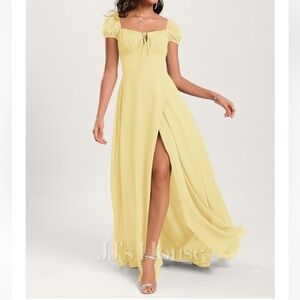 JJs House Light Yellow Puff Sleeve Prom Dress
